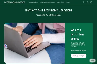 Screenshot of the Moss Ecommerce Management homepage