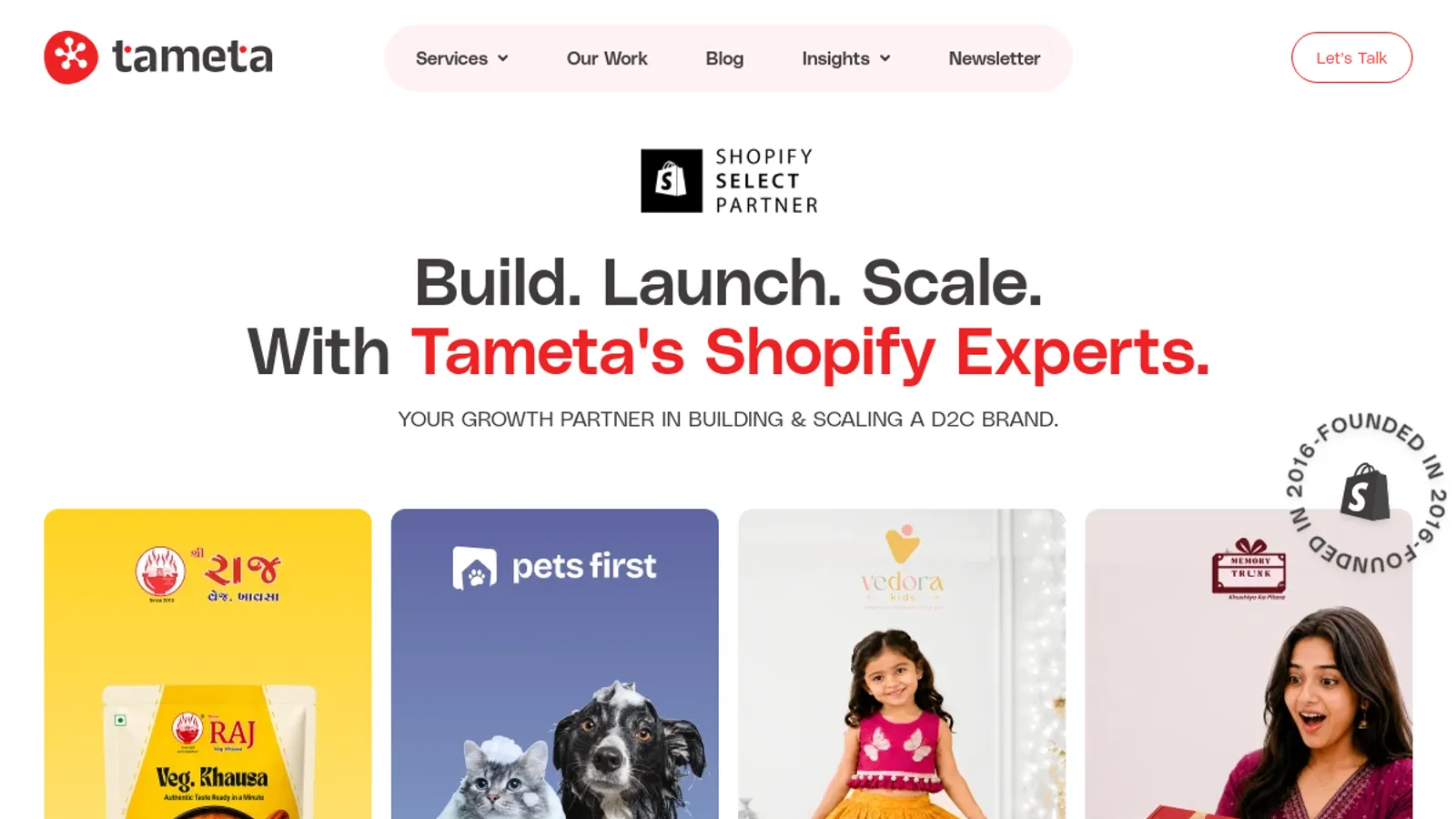 Screenshot of the Tameta Tech homepage