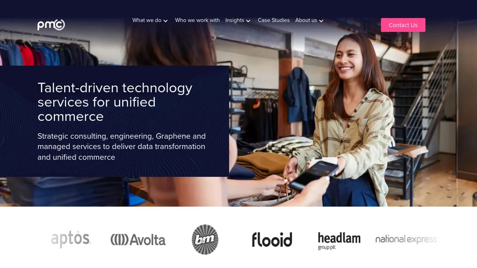 Screenshot of the PMC Commerce homepage