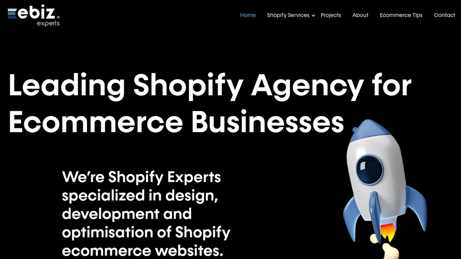 Screenshot of the Ebiz Experts homepage