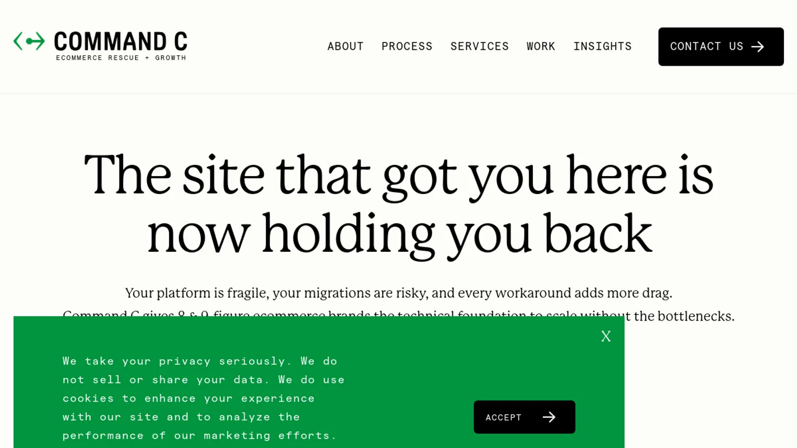 Screenshot of the Command C homepage