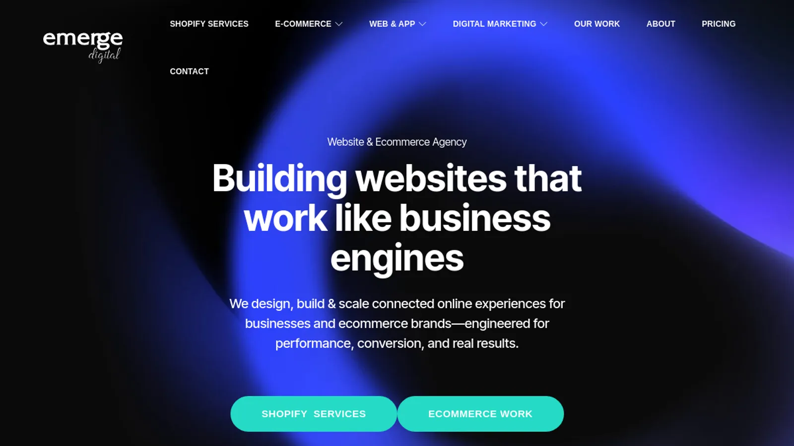 Screenshot of the Emerge Digital homepage