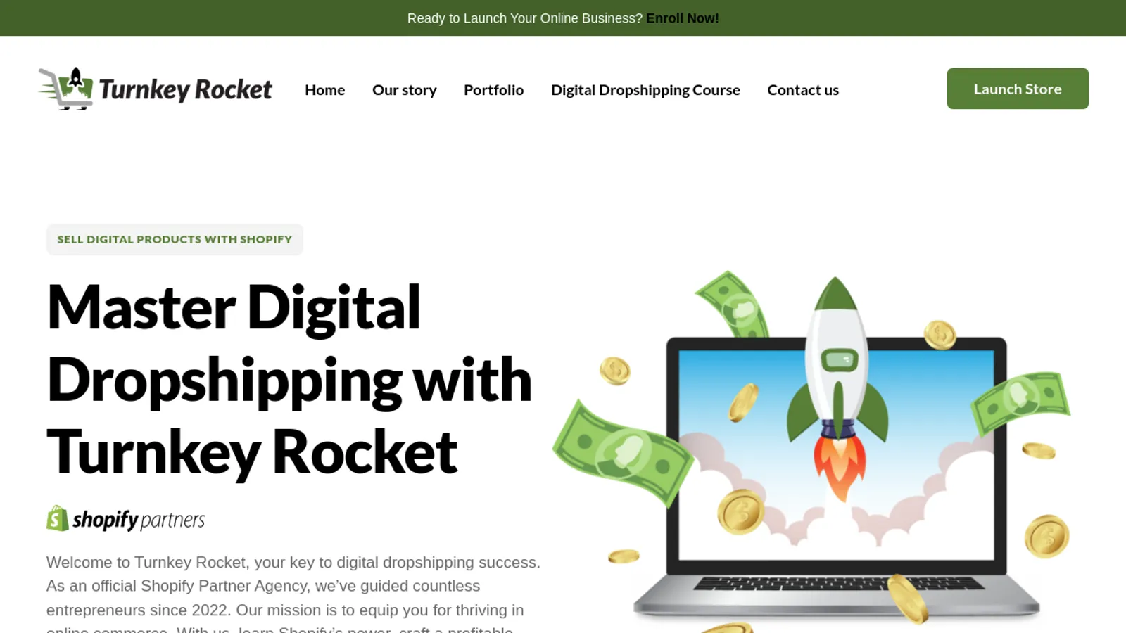 Screenshot of the Turnkey Rocket homepage