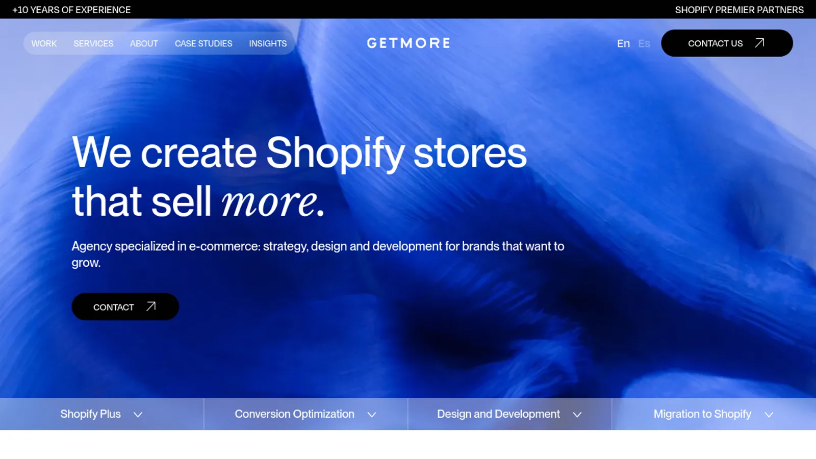 Screenshot of the Getmore homepage