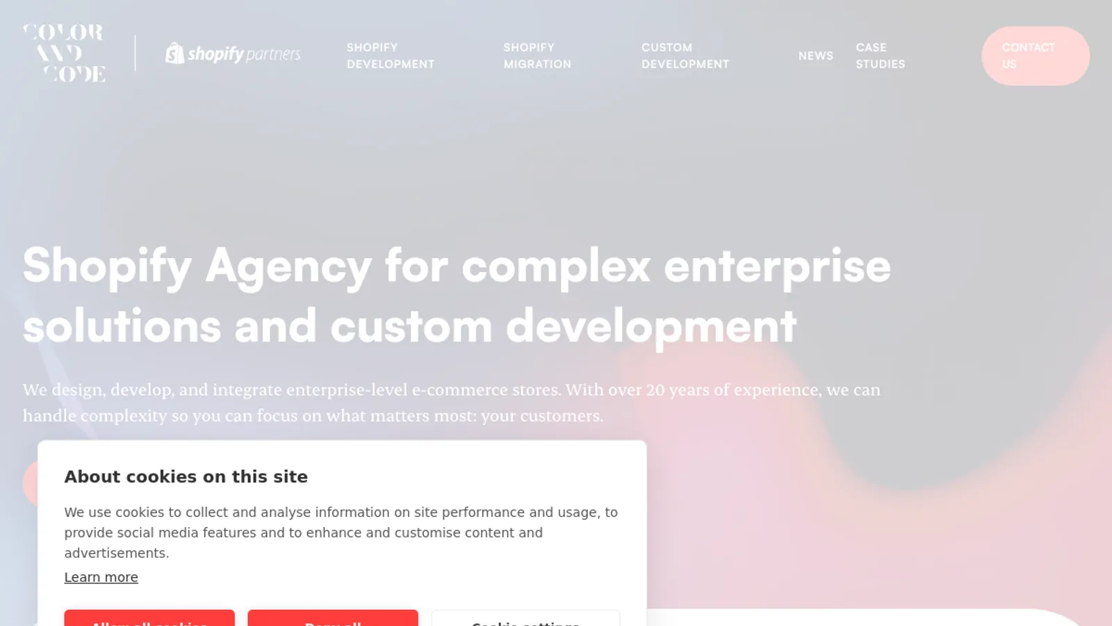 Screenshot of the Color and Code homepage