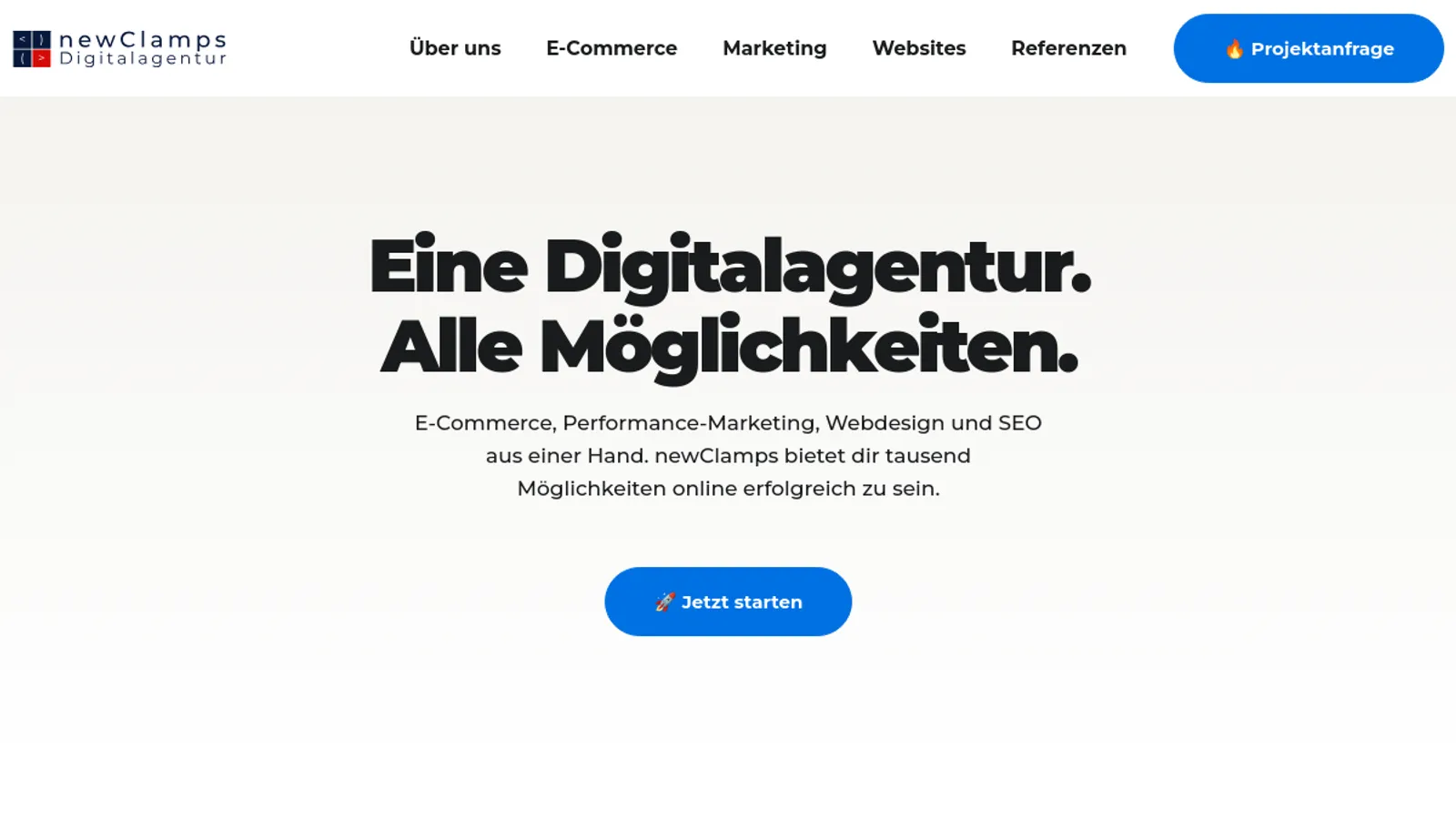 Screenshot of the newClamps Digitalagentur homepage