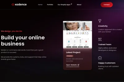 Screenshot of the Kodence homepage