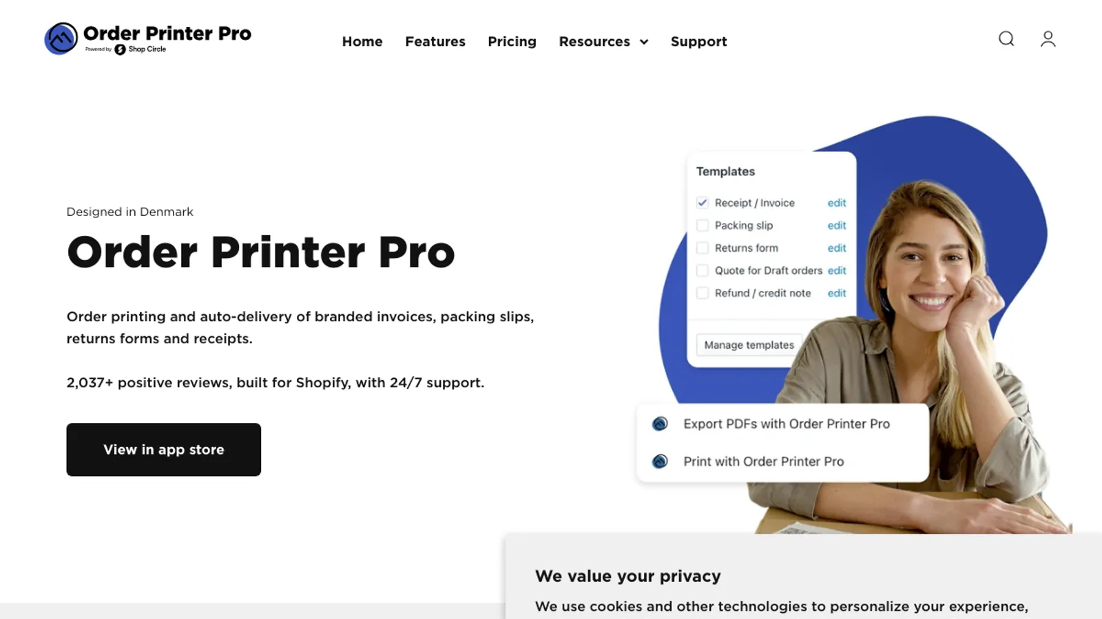 Screenshot of the Order Printer Pro: Invoice App homepage