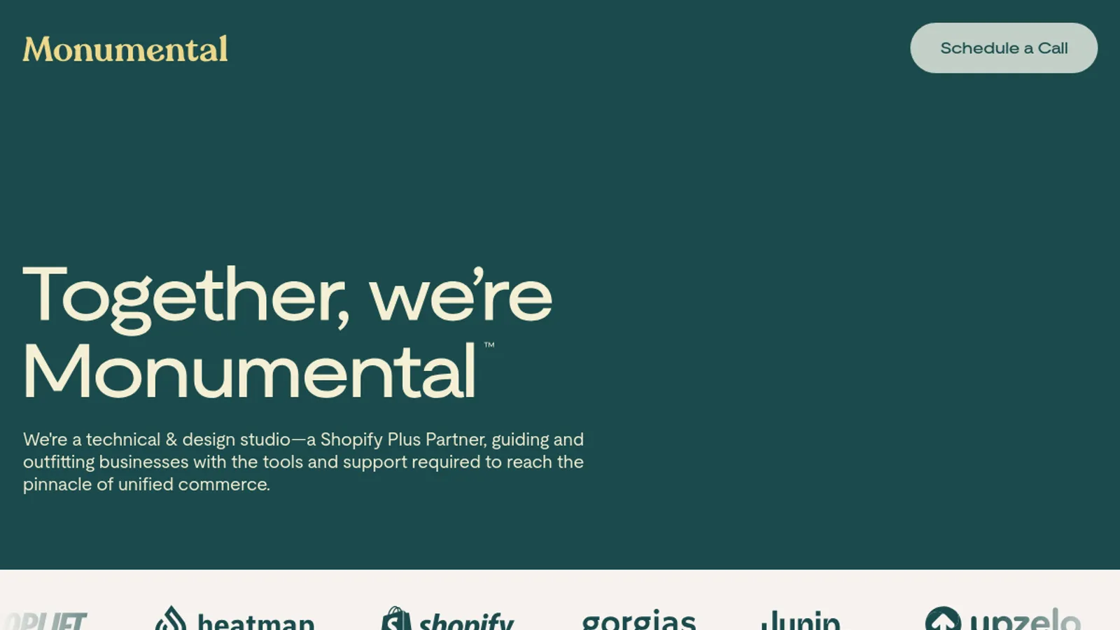 Screenshot of the Monumental homepage