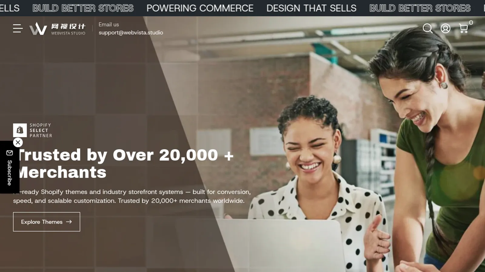 Screenshot of the Webvista studio homepage