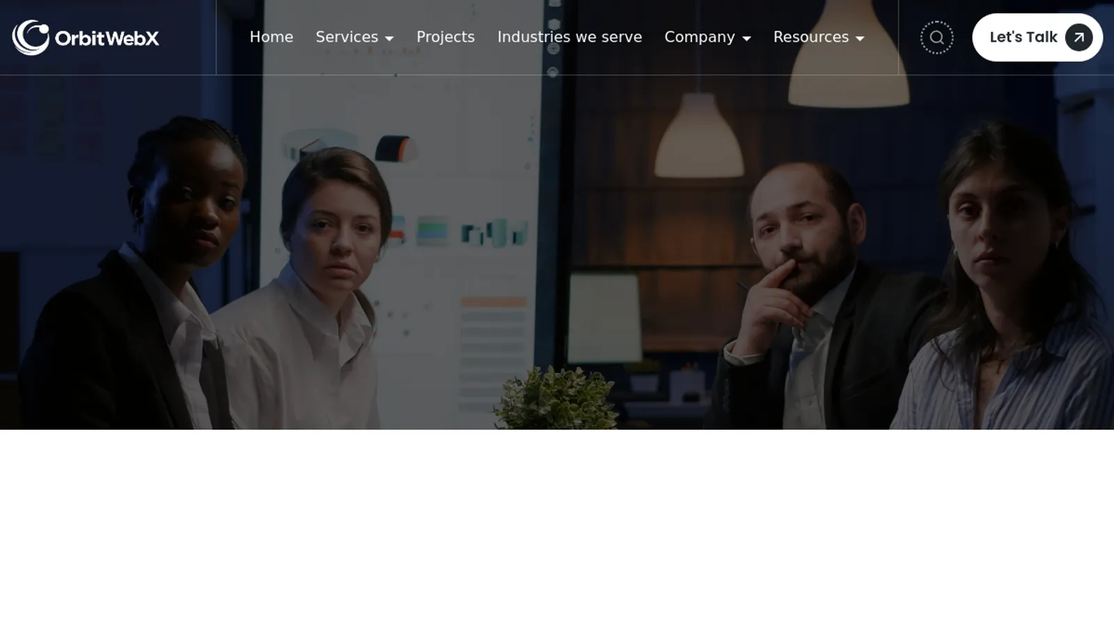 Screenshot of the OrbitWebX Solutions homepage