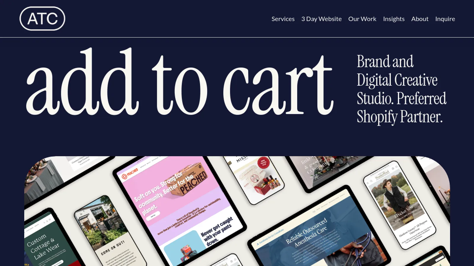 Screenshot of the ADD TO CART COMMERCE homepage