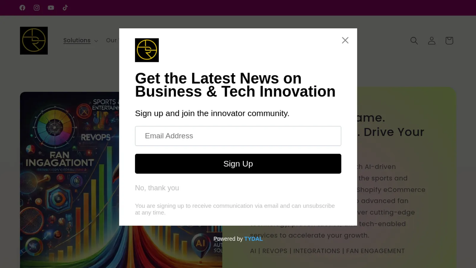 Screenshot of the Robin Lee Innovations homepage