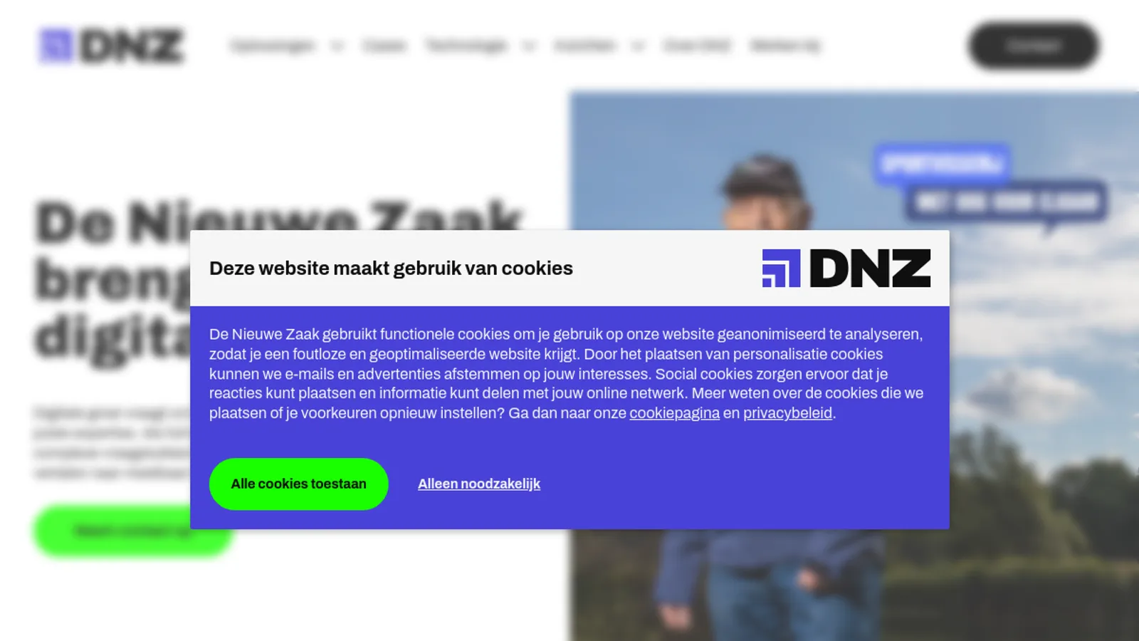 Screenshot of the De Nieuwe Zaak eCommerce BV (part of UP) homepage