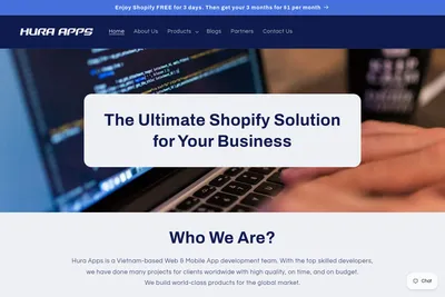 Screenshot of the Hura Apps homepage