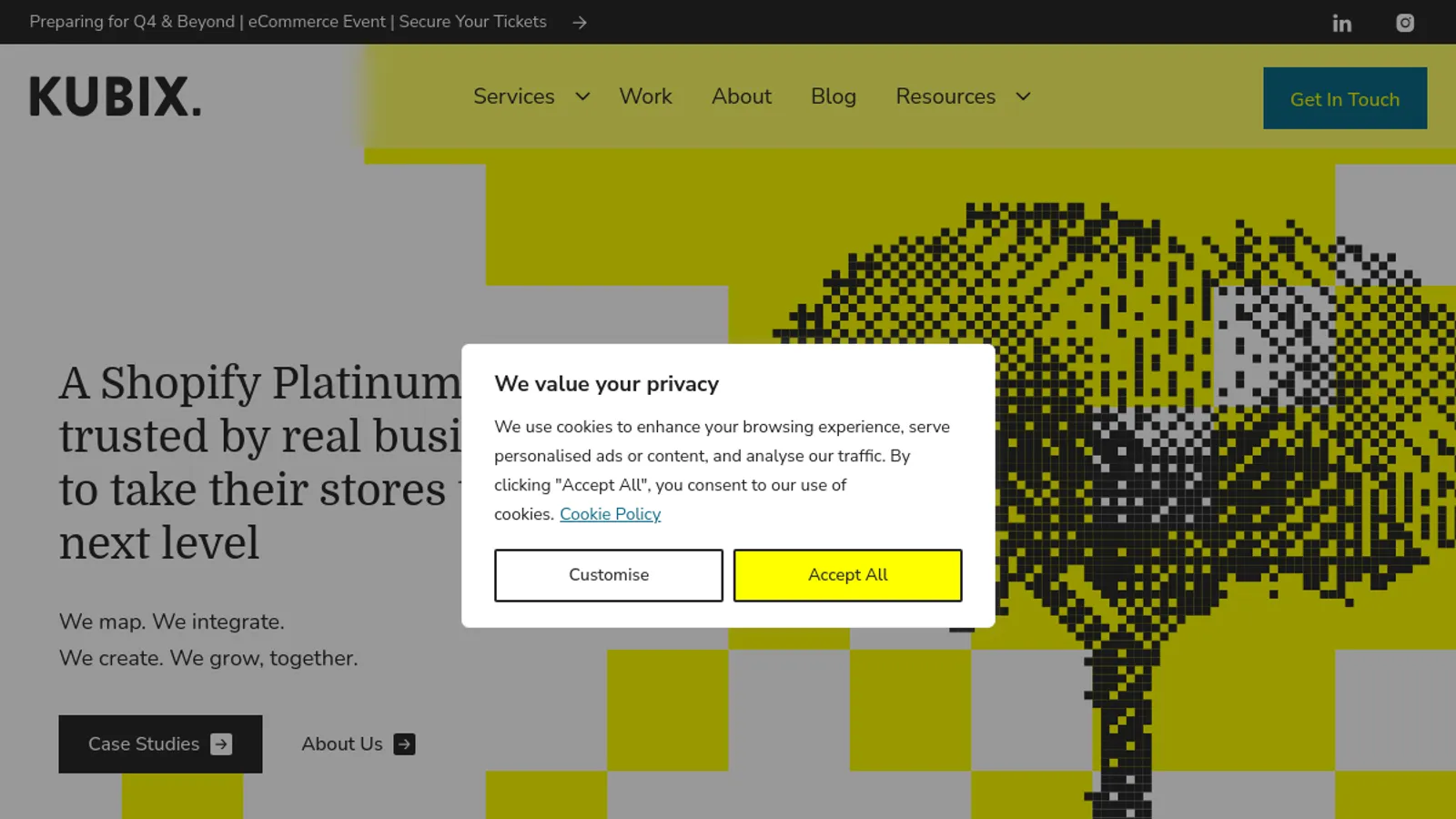 Screenshot of the Kubix homepage