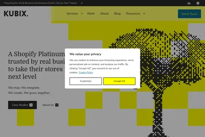 Screenshot of the Kubix homepage