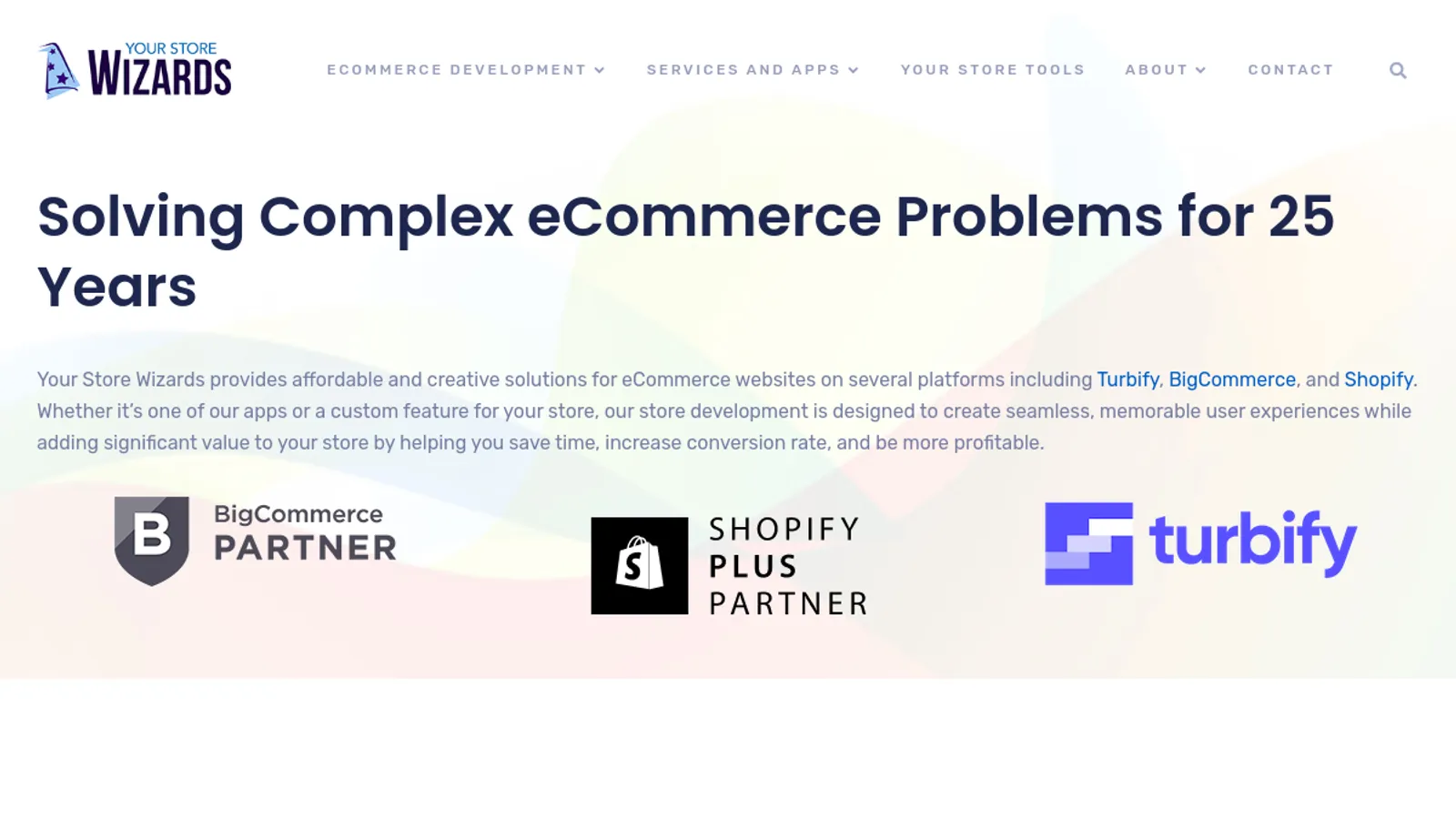 Screenshot of the Your Store Wizards homepage