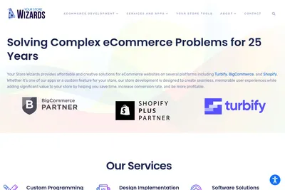 Screenshot of the Your Store Wizards homepage