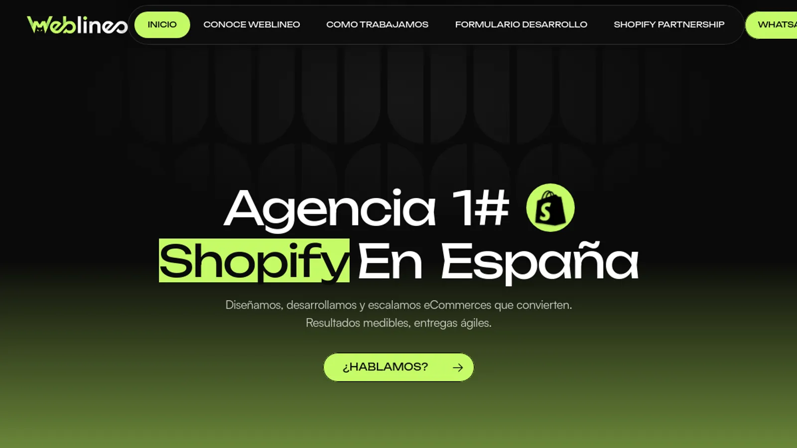 Screenshot of the Weblineo homepage