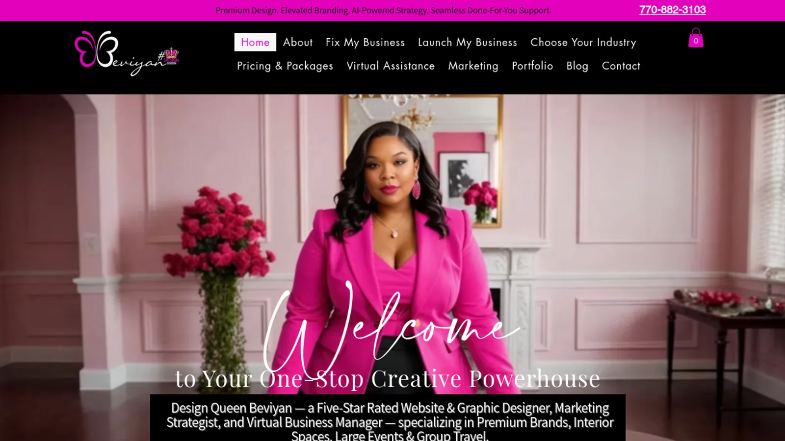 Screenshot of the Design Queen Beviyan homepage