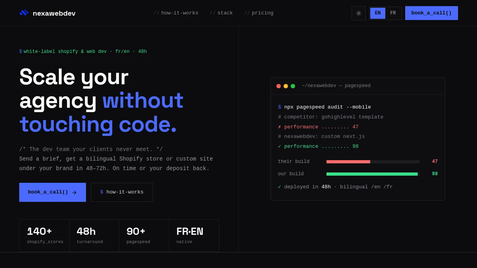 Screenshot of the NexaWebDev homepage
