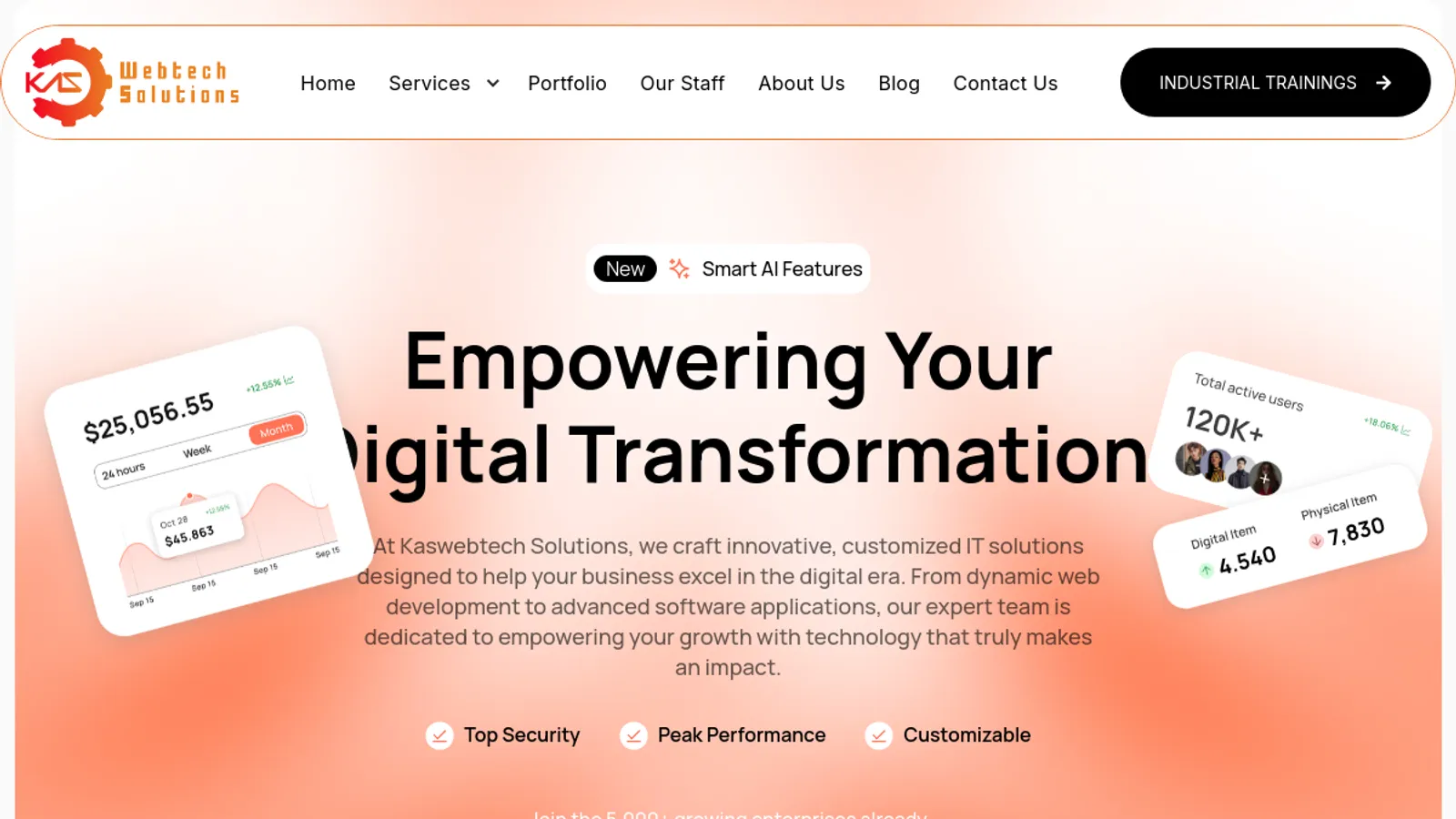 Screenshot of the kasWebtech Solutions private limited homepage