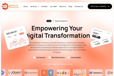 Screenshot of the kasWebtech Solutions private limited homepage