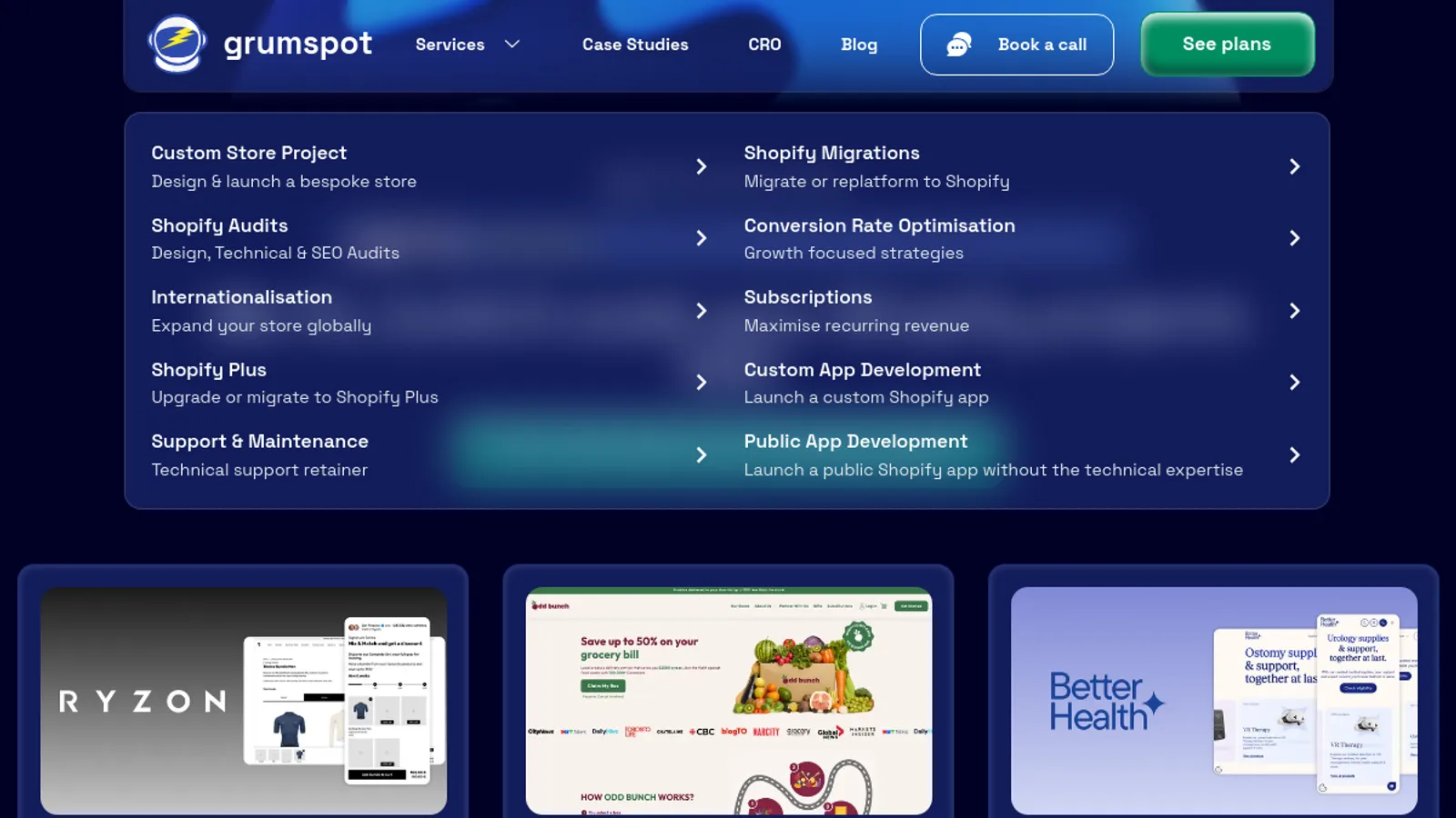 Screenshot of the Grumspot Ltd. homepage