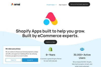 Screenshot of the Amai homepage