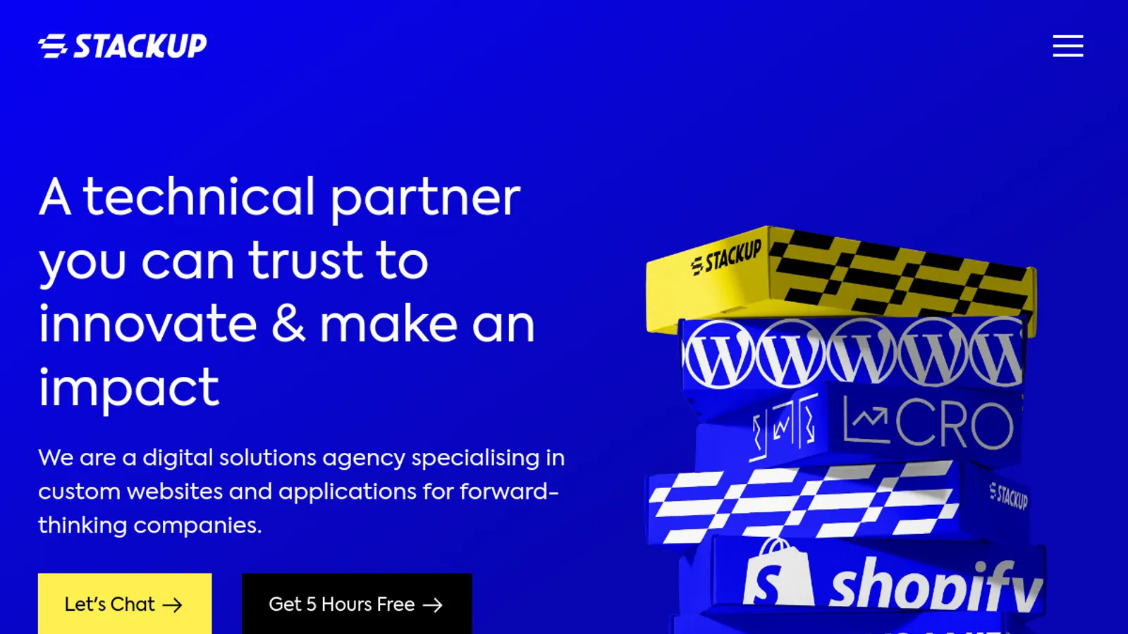 Screenshot of the StackUp Digital homepage