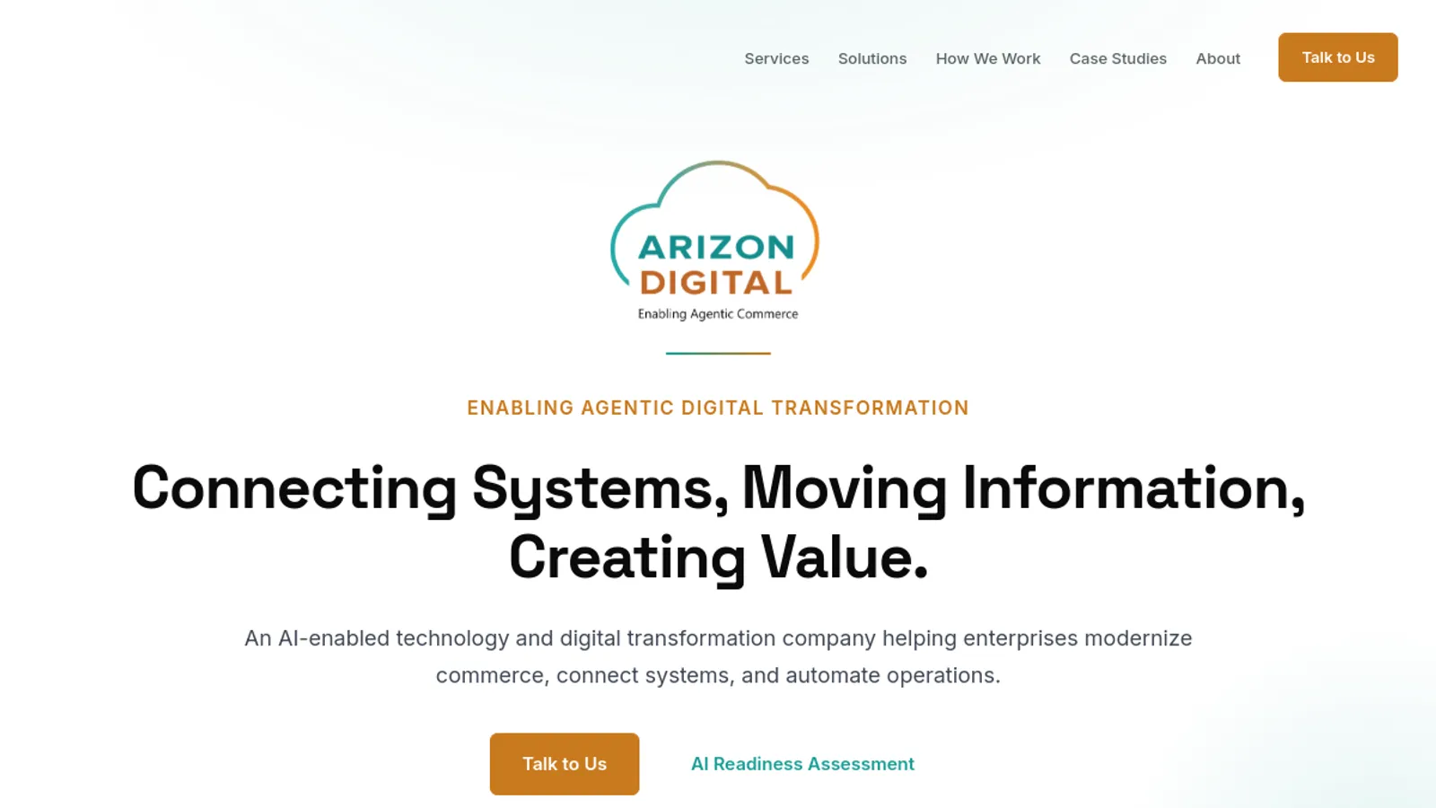 Screenshot of the Arizon Solutions Inc. homepage