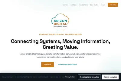 Screenshot of the Arizon Solutions Inc. homepage