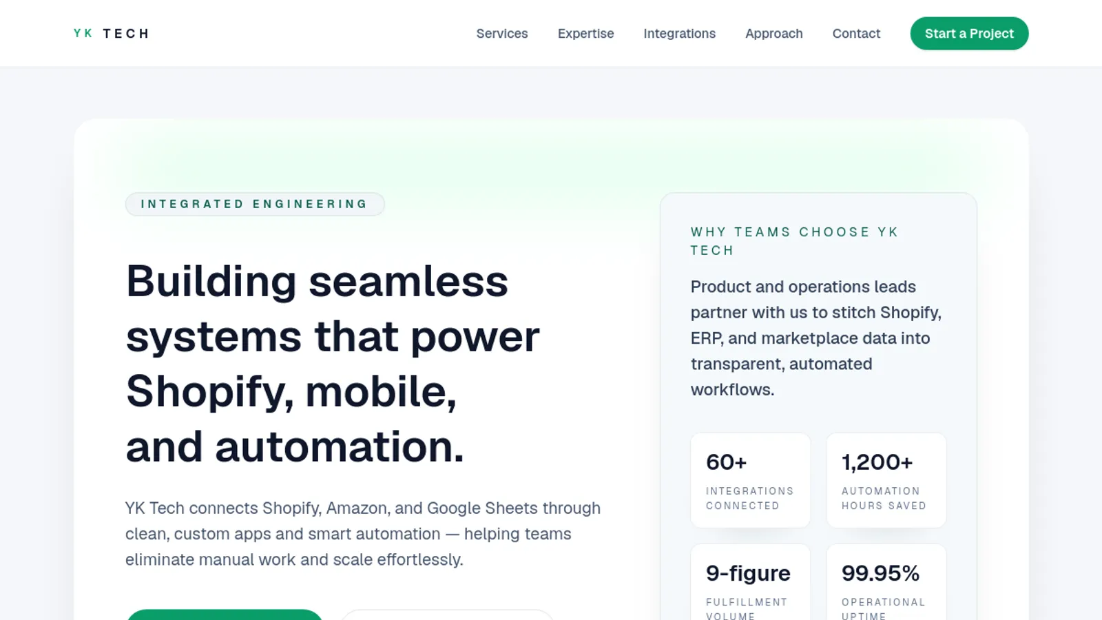 Screenshot of the Yk Tech homepage