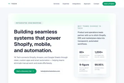 Screenshot of the Yk Tech homepage