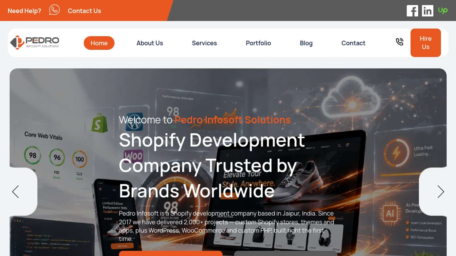 Screenshot of the Pedro Infosoft Solutions homepage
