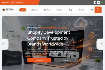 Screenshot of the Pedro Infosoft Solutions homepage