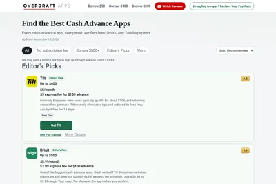 Screenshot of the Overdraft Apps homepage