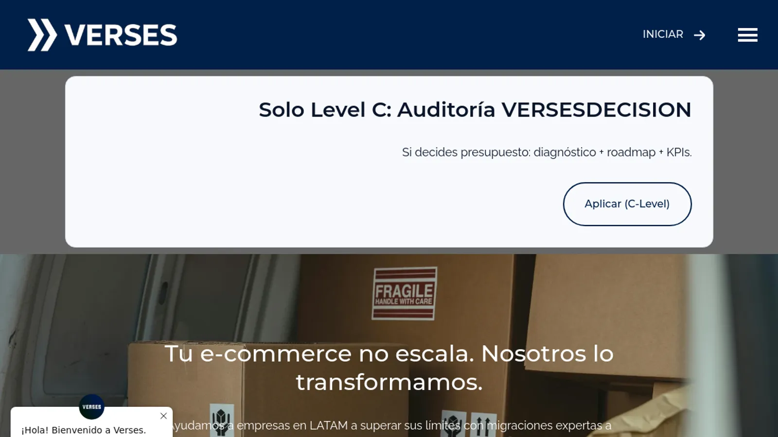 Screenshot of the Verses homepage