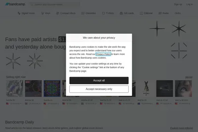 Screenshot of the Bandcamp homepage