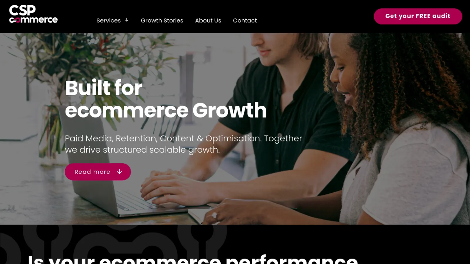 Screenshot of the CSP Commerce homepage