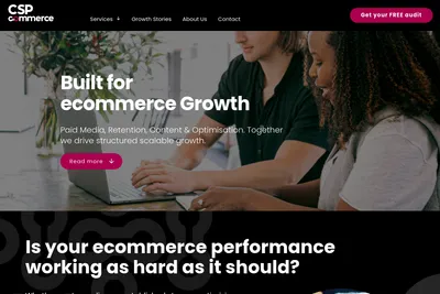 Screenshot of the CSP Commerce homepage