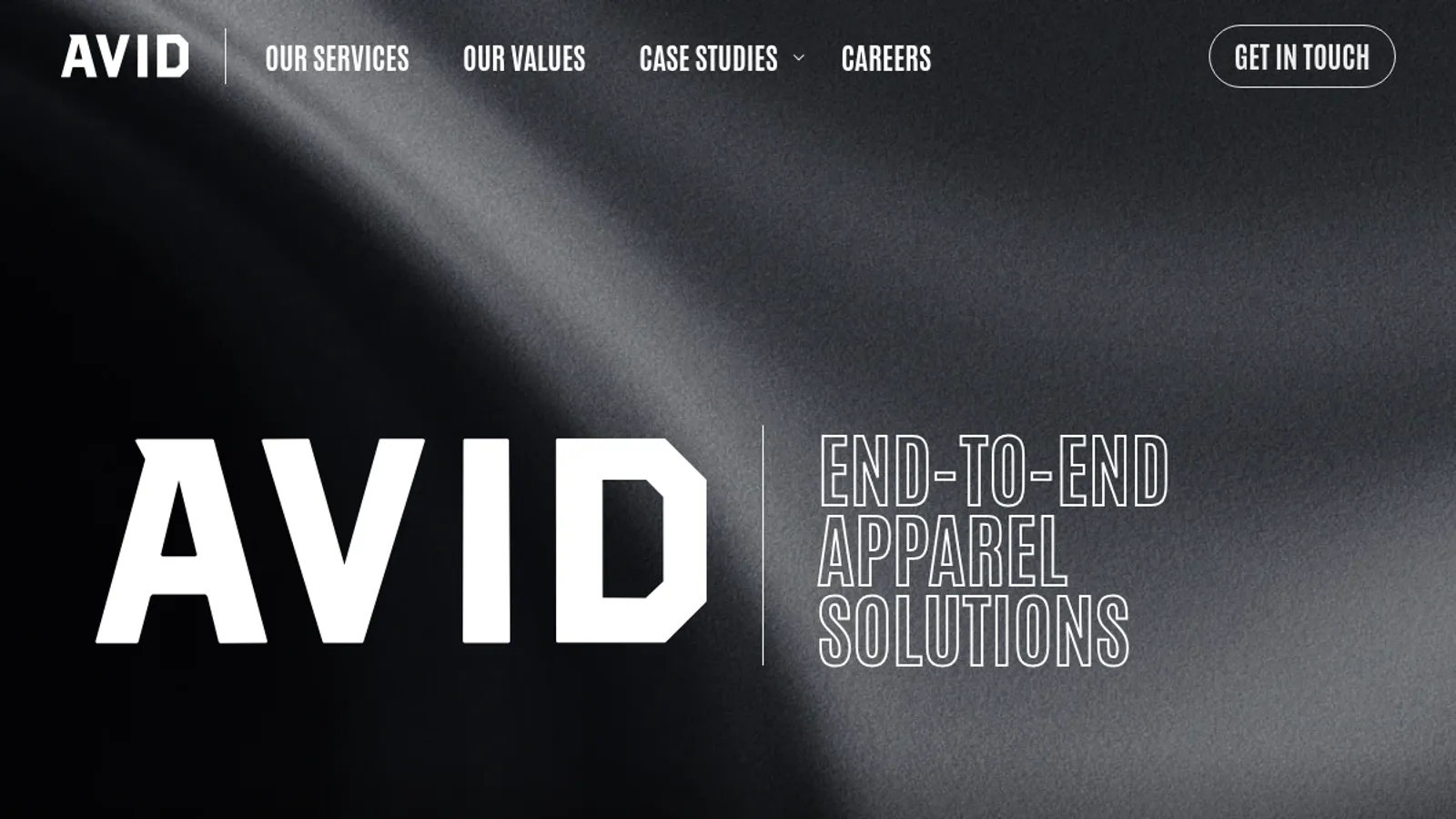 Screenshot of the Avid Apparel homepage