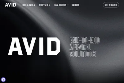 Screenshot of the Avid Apparel homepage