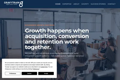 Screenshot of the Gravytrain Digital homepage