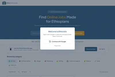 Screenshot of the EthioJobs Online homepage