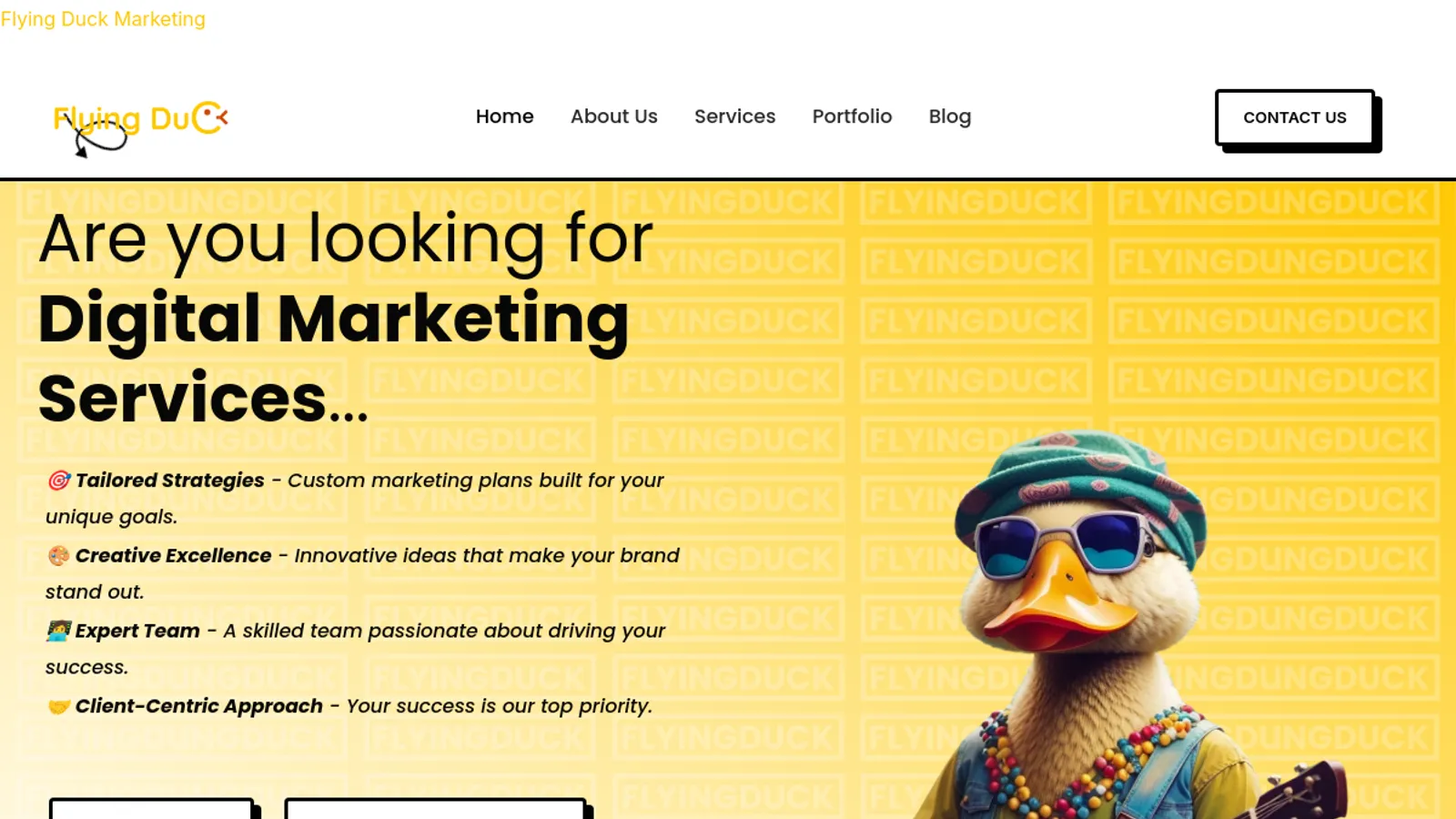 Screenshot of the Flying Duck Marketing homepage