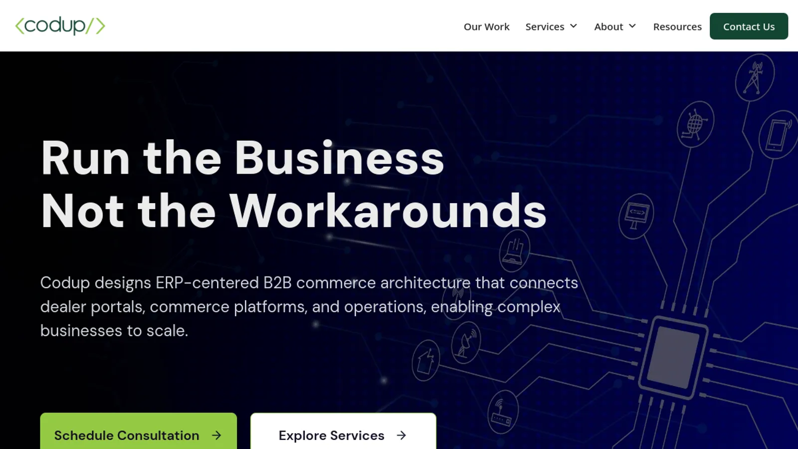 Screenshot of the Codup homepage