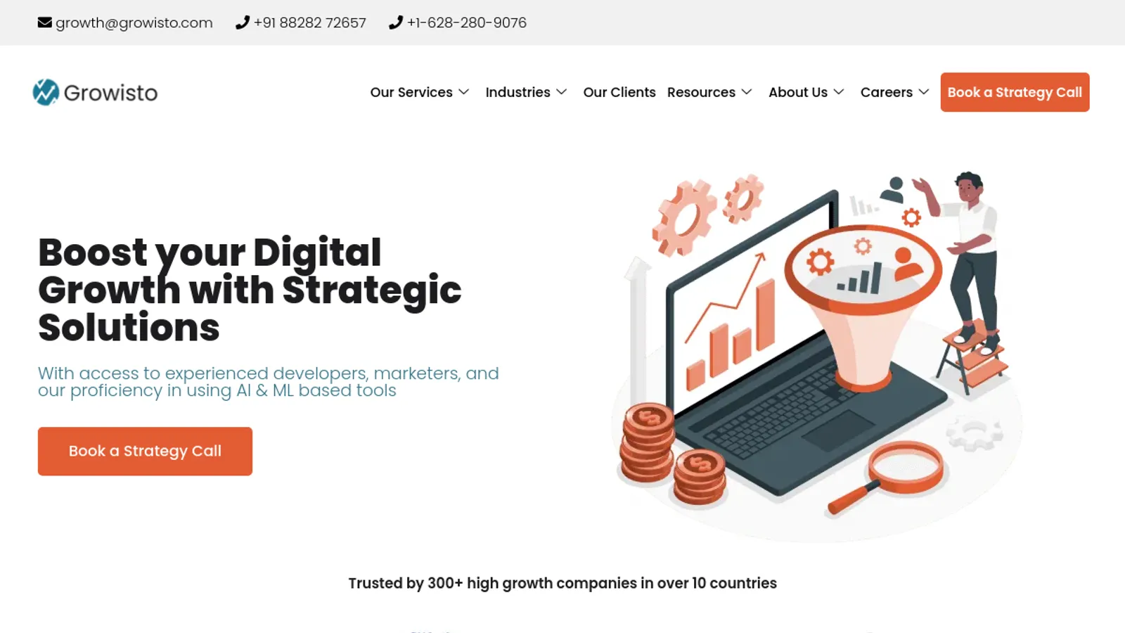 Screenshot of the Growisto homepage