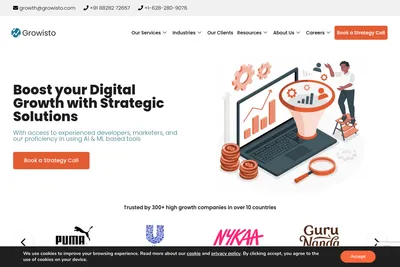 Screenshot of the Growisto homepage